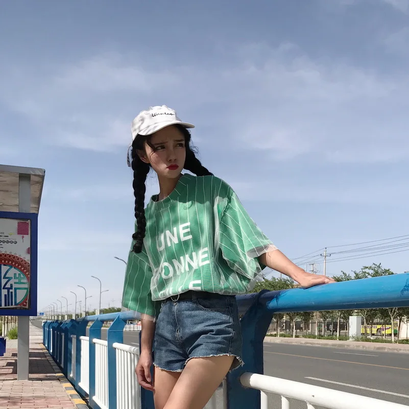 YouGeMan женские летние топы корейский стиль Ulzzang Harajuku сетка пэчворк поддельные 2 шт принт короткий рукав Футболка женская