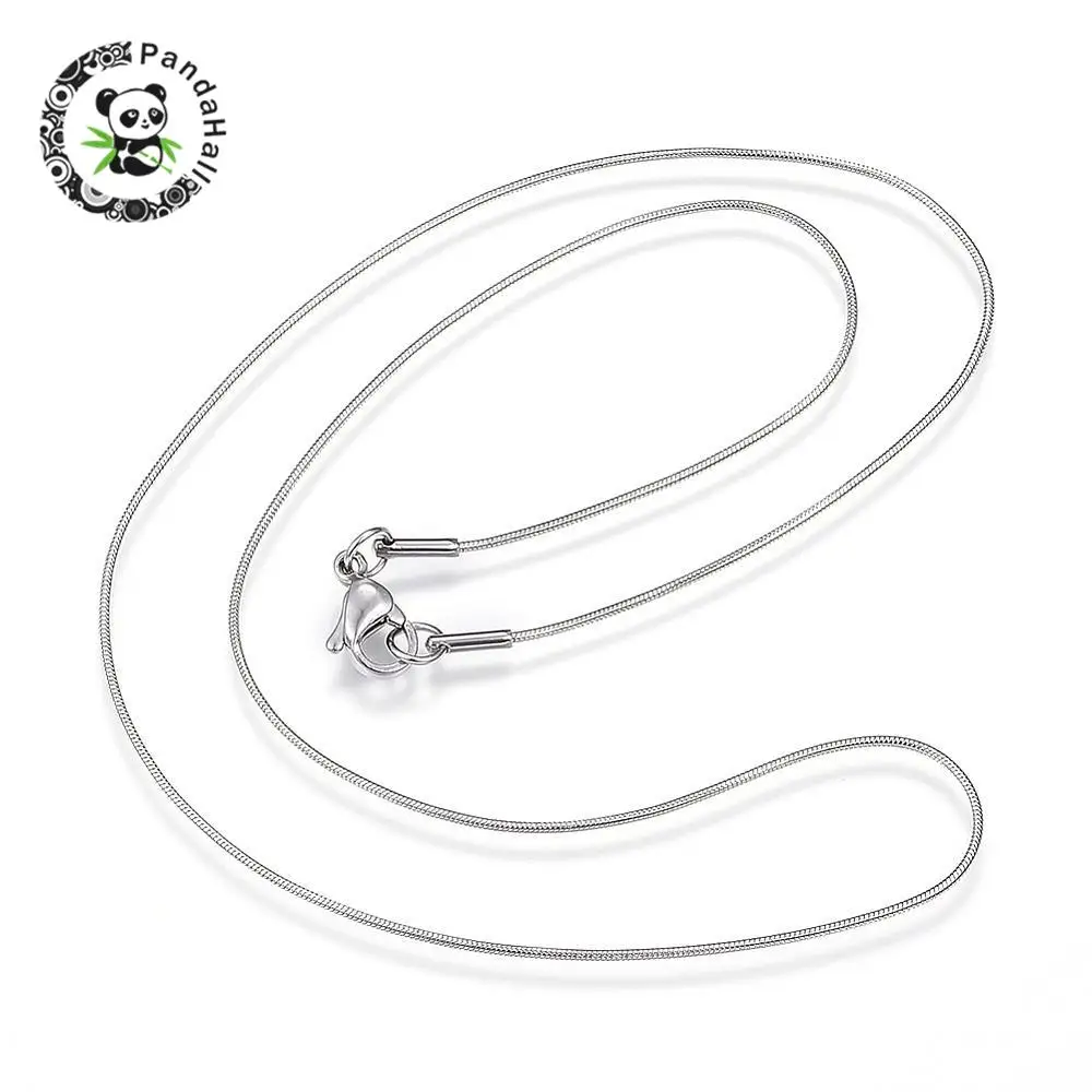 

304 Stainless Steel Snake Chain Necklaces, with Lobster Claw Clasps, Stainless Steel Color, 18.1"(46cm); 0.9mm