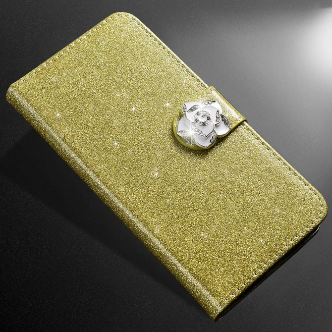 Golden Camellia ZOKTEEC Горячая Модный сверкающий чехол для ZTE Nubia Z17 Mini Кожаный чехол Чехол раскладной бумажник телефон с отделением для карт - Цвет: Golden Camellia