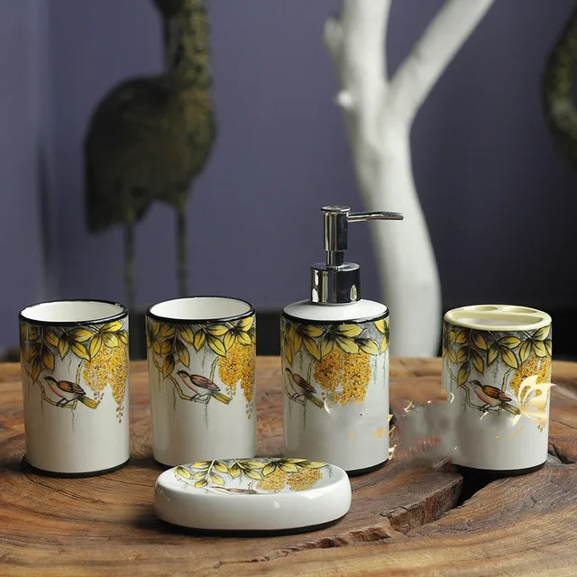 

5pcs\lot ceramic bathroom wash set fashion painted crafts couples mugs elegant and casual with bathroom toiletries WSHYUFEI