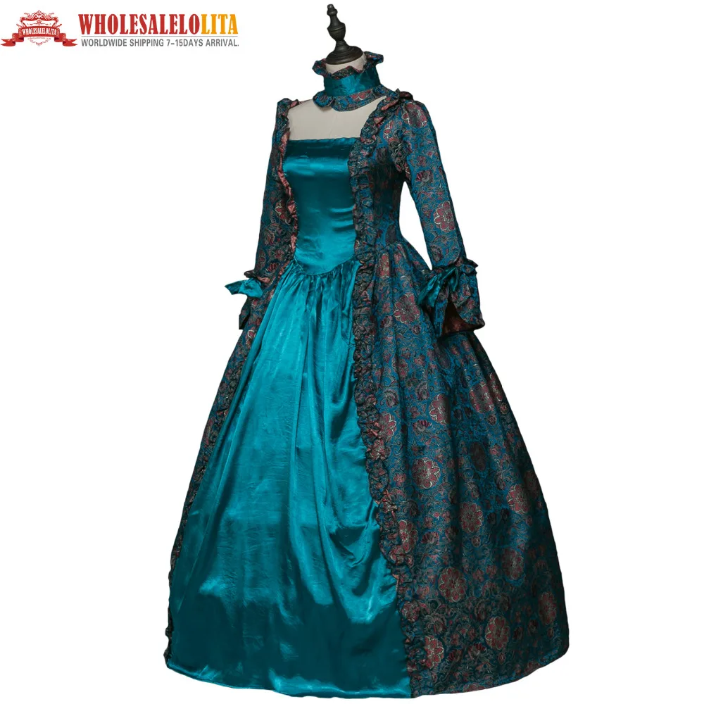 Женское платье в готическом стиле синее из парчовой ткани стимпанк|dress