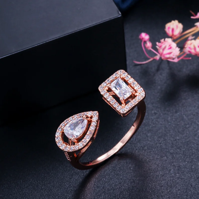CWWZircons, открытые манжеты, великолепные камни из кубического циркония, модное серебряное и розовое золото, регулируемое кольцо для женщин R135