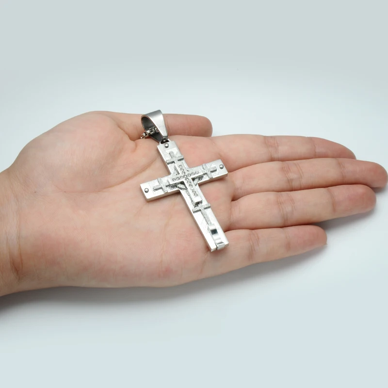 D& Z religion золотого цвета Двухслойное ожерелье с крестом из нержавеющей стали с христианским Иисусом CZ каменные подвески-кресты для мужчин ювелирные изделия