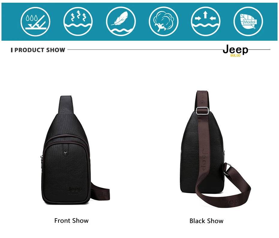 JEEP BULUO Брендовые мужские слинг-сумки, Высококачественная кожаная нагрудная сумка для мужчин, модные повседневные мужские сумки, сумка через плечо для путешествий