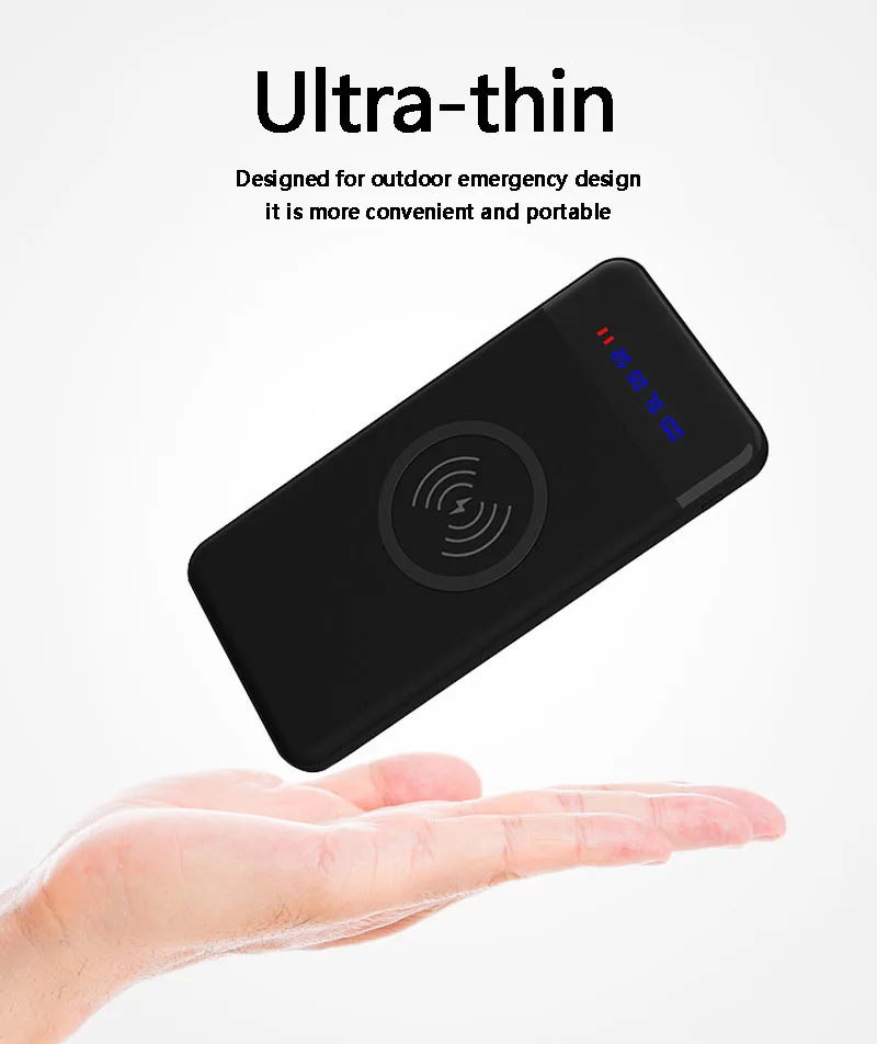Тонкий 20000 mAh внешний аккумулятор портативный ультра тонкий беспроводной