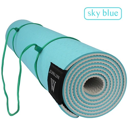 SKY BLUE Matymats TPE коврик для йоги нескользящий двухслойный с регулируемым ремешком здоровый для похудения для йоги 6 мм 183 см и 61 см - Цвет: SKY BLUE
