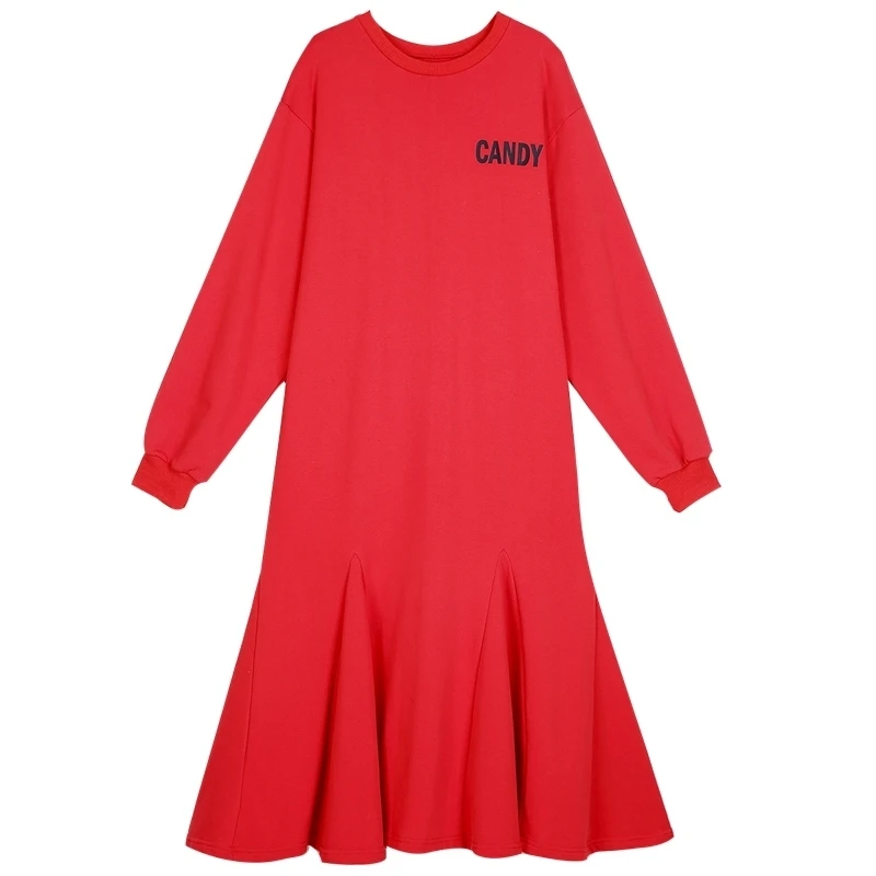 GALCAUR Batwing Sleeve Women Dress Long Character Loose Big Size Dresses Female Ruffles Clothes Spring Fashion Vestidos | Женская одежда
