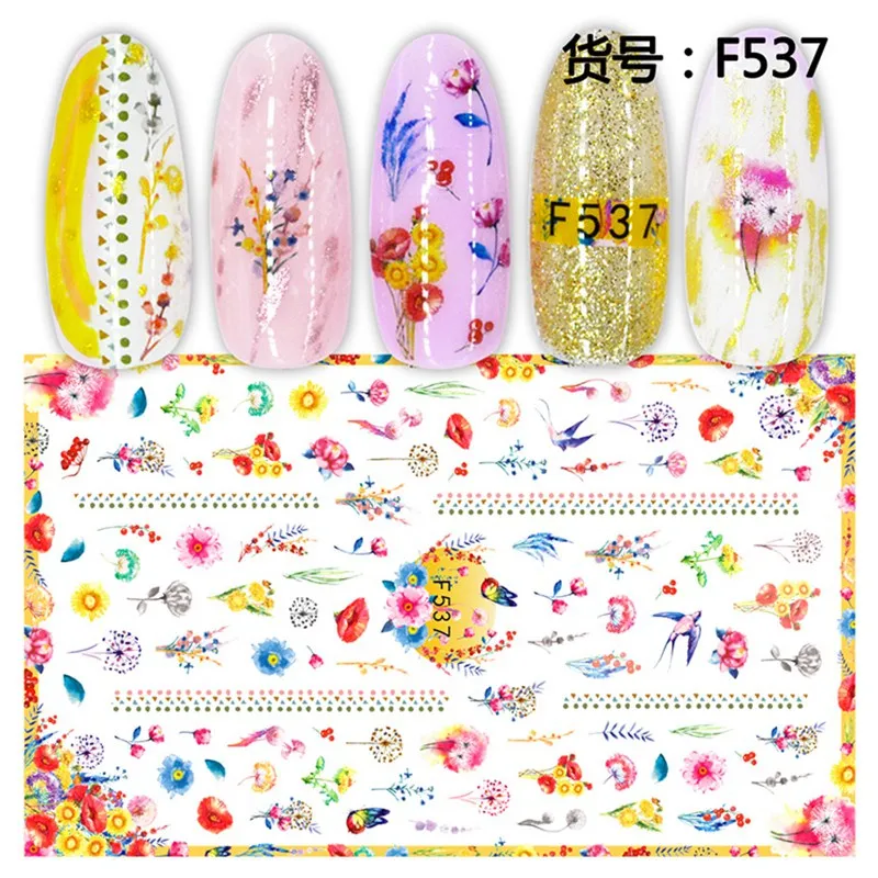 5 sheets F537 Новое поступление 5 листов 3D супер тонкие накладки-наклейки на ногти клей для накладных ногтей наклейки Маникюрный Инструмент темное украшение цветок наклейки для ногтей - Цвет: 5 sheets F537