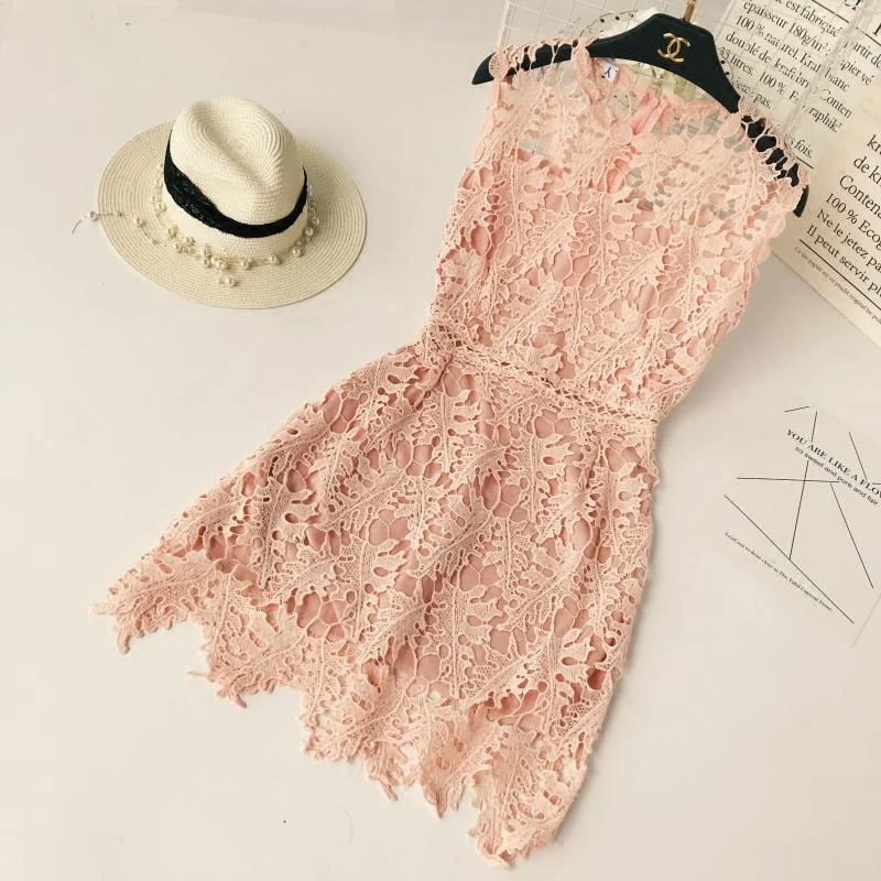 2018 модные Для женщин кружева полые воротник волна узор высокая талия тонкая