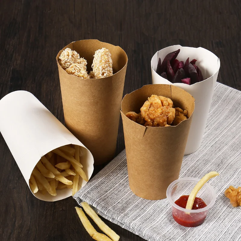

Disposable Kraft Paper French Fries Cup Fried Food Take Away Chicken Nugget Holder Chips Bags Restaurant Package 16 ounce 50pcs