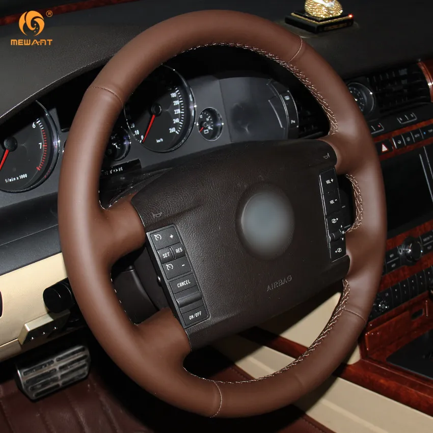 Автомобильный чехол на руль MEWANT Coffee из натуральной кожи для Volkswagen VW Phaeton 2004 2010