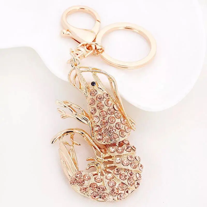 Новинка брелок для ключей в виде креветки с кристаллами животных кольцо из