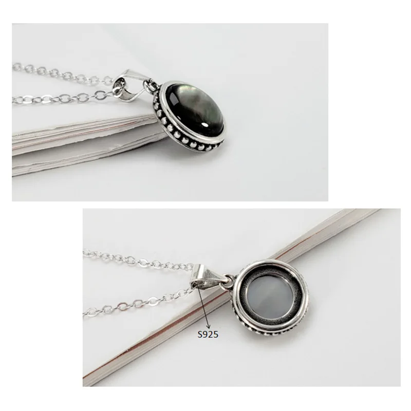 

Guaranteed 925 Sterling Silver Jewelry Set Retro Antique Simple Design Women's Accessories With Natural Abalone Shell