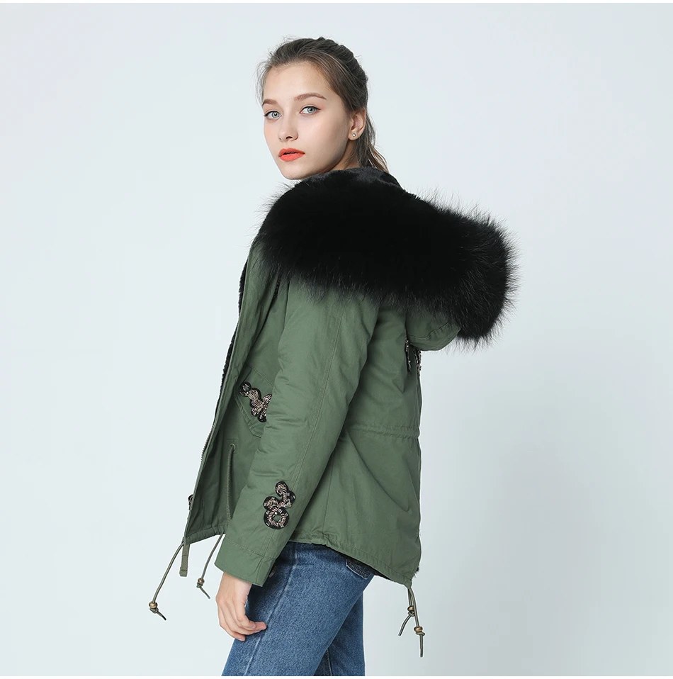 OFTBUY парка с вышивкой бриллиантами цвета хаки, зеленая зимняя куртка, пальто, женские парки, пальто с натуральным мехом енота, воротник теплый