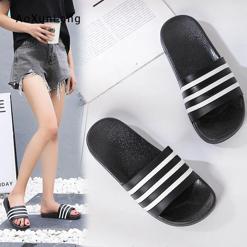 

Fashion Men's Slippers Zebra Striped Color Indoor Sandals Home Flat Flip-flops Solid Basic Slides Shoes Soft PVC House Slippers