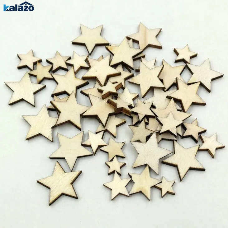 

100 Pcs Assorted Unfinished Wooden Star Arts Crafts DIY Decoration Wedding Birthday Party Cutout Discs Embellishments