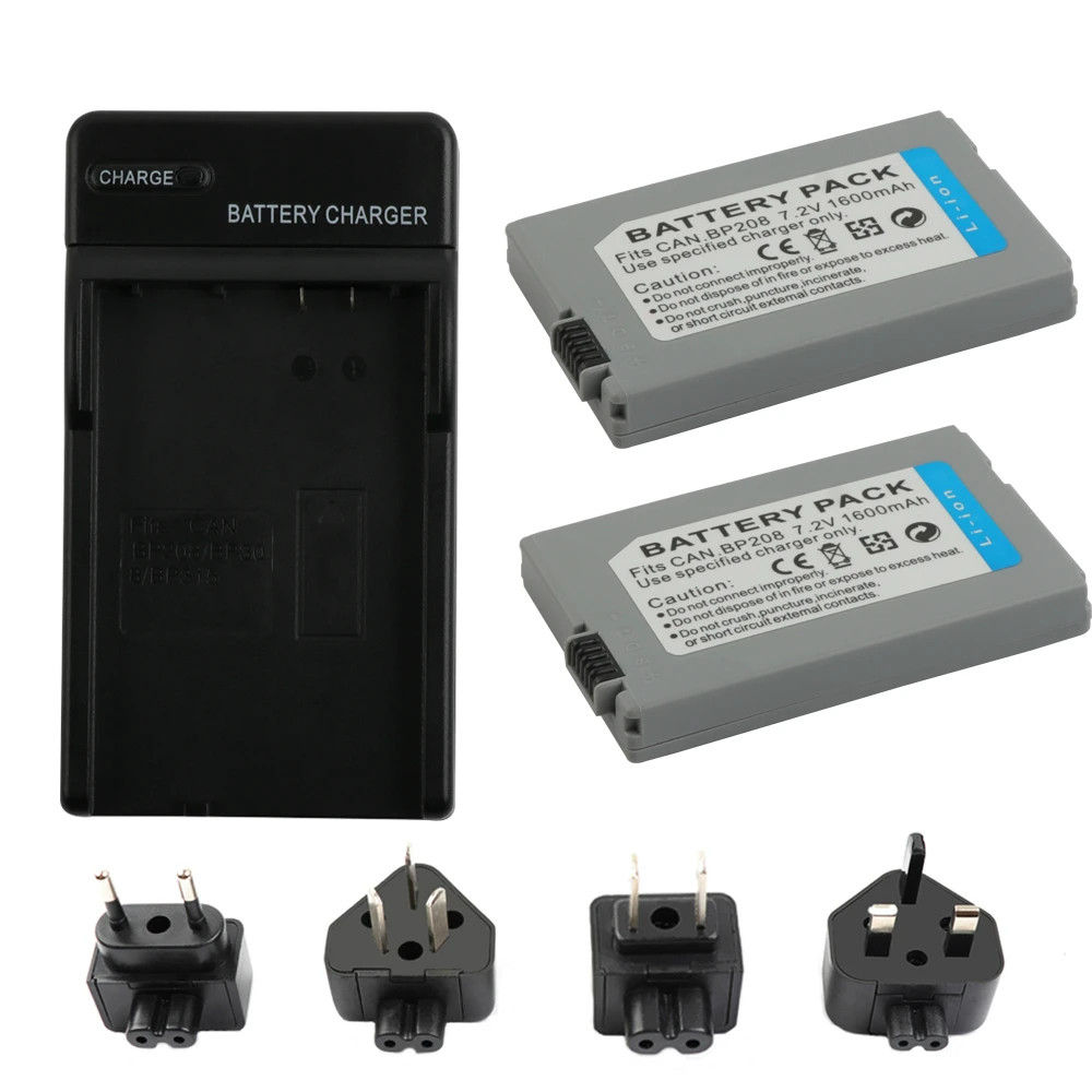 2x BP-208 BP 208 Камера Батарея+ быстрая Зарядное устройство для Canon DC10 DC19 DC20 DC21 DC22 DC40 DC50 DC51 DC95 DC100 DC200 DC201 DC210
