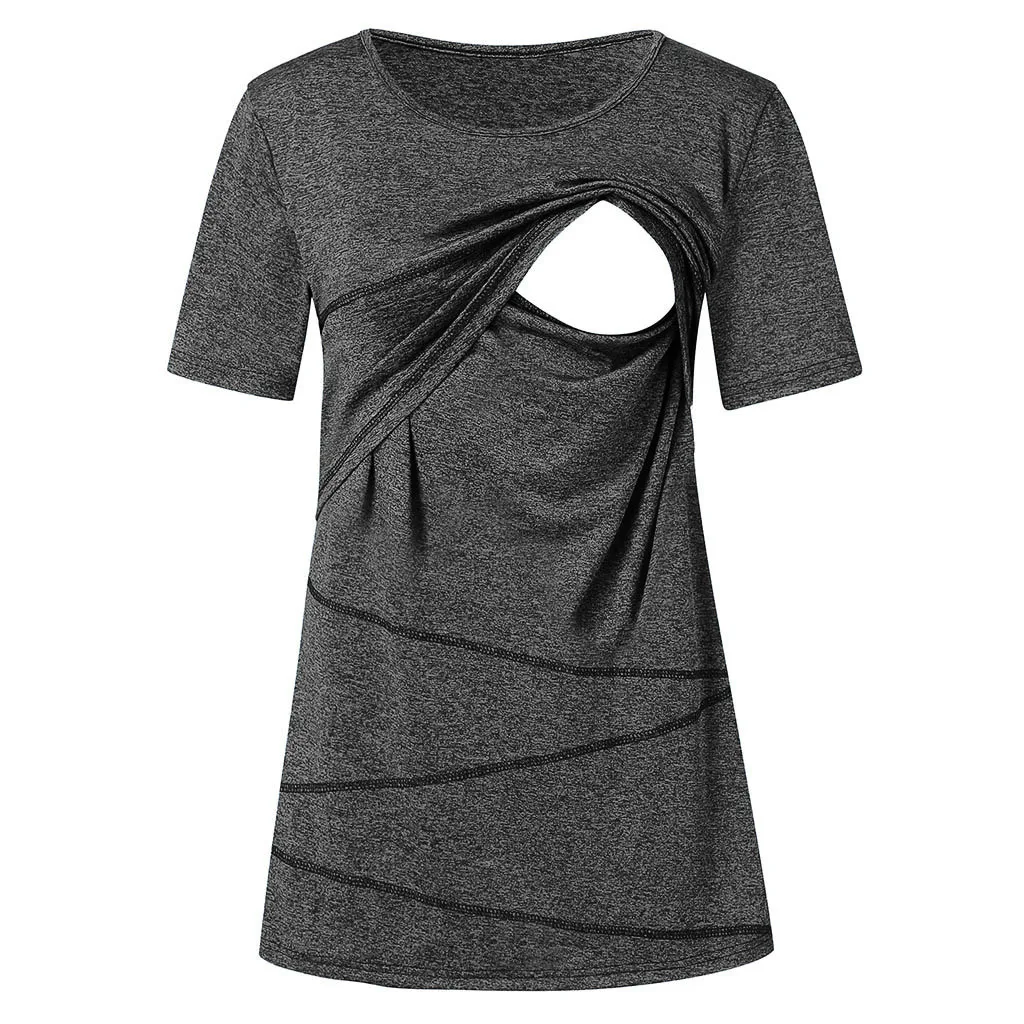 Women's Maternity Nursing Shortr Sleeve Casual Top Breastfeeding Blouse roupa maternidade korean fashion woman clothing pregnant - Color: Black
