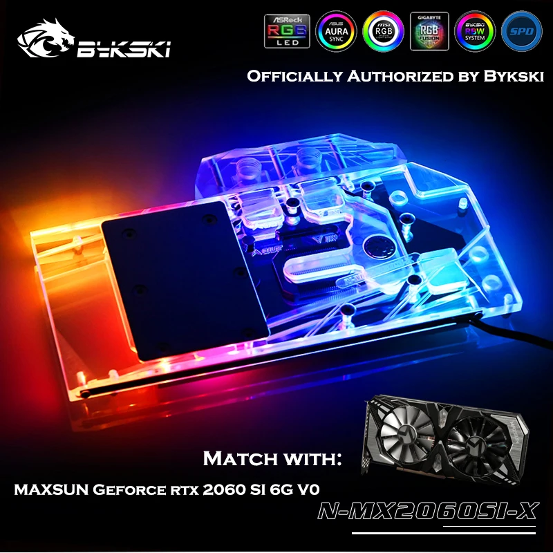 Водяной блок Bykski с полным покрытием для графического процессора MAXSUN Geforce rtx 2060 SI 6G