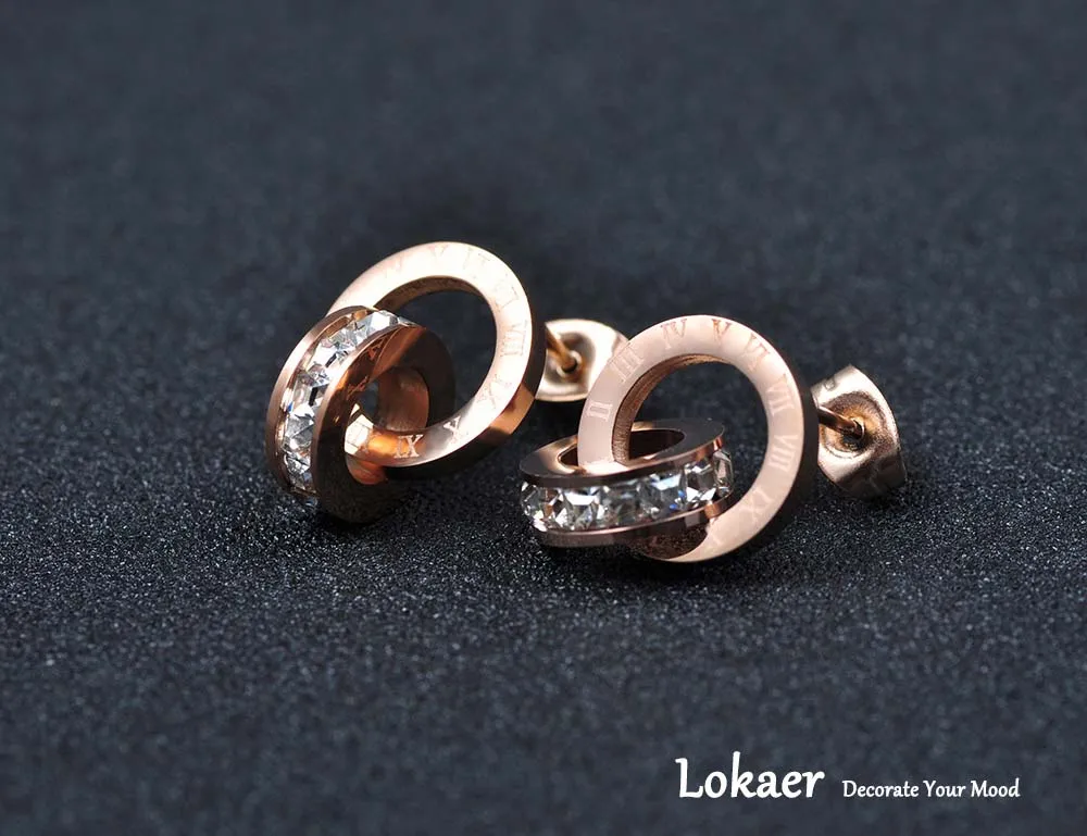 Lokaer классическая роза золотого цвета со светящимся кубическим цирконием серьги и ожерелье набор для женщин из нержавеющей стали круг свадебные наборы ювелирных изделий