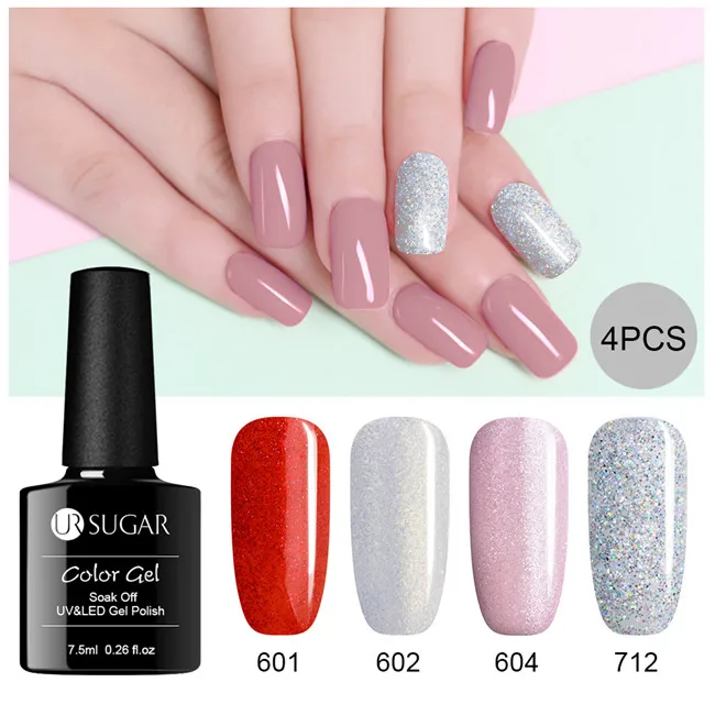 4pcs 3 Ur Sugar Серый Блеск Гель-лак 7 мл полуперманентный УФ Гибридный праймер нужна лампа для ногтей искусство гель-лаки для ногтей - Цвет: 4pcs 3