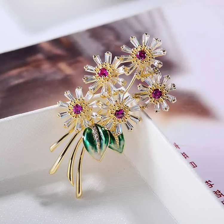 Элегантный фианит брошь в виде ромашки булавка корейский Стильный шарф пряжка