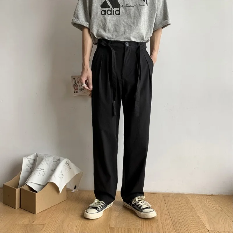 Мужские повседневные хлопковые брюки в западном стиле серые/черные свободные из