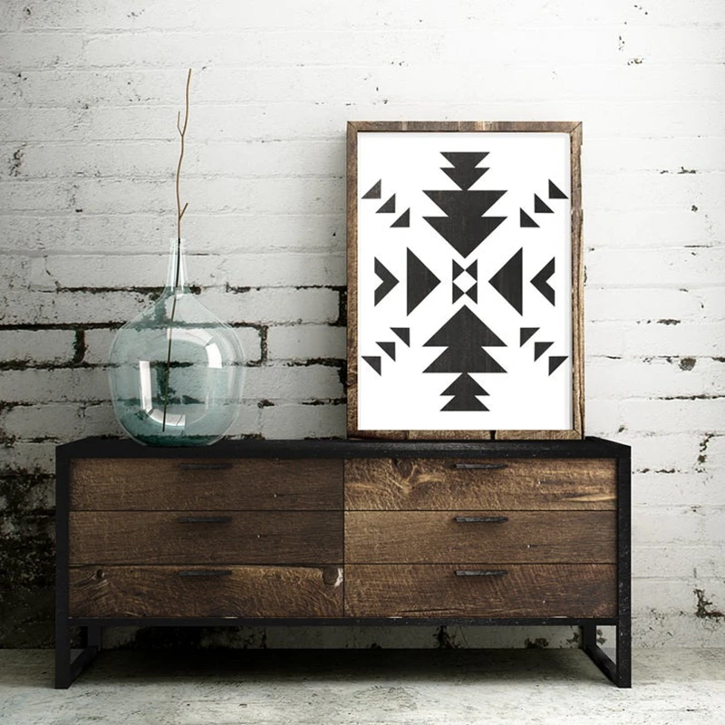 Черно белый ацтекский узор принт племенной Декор Племенной стены Искусство