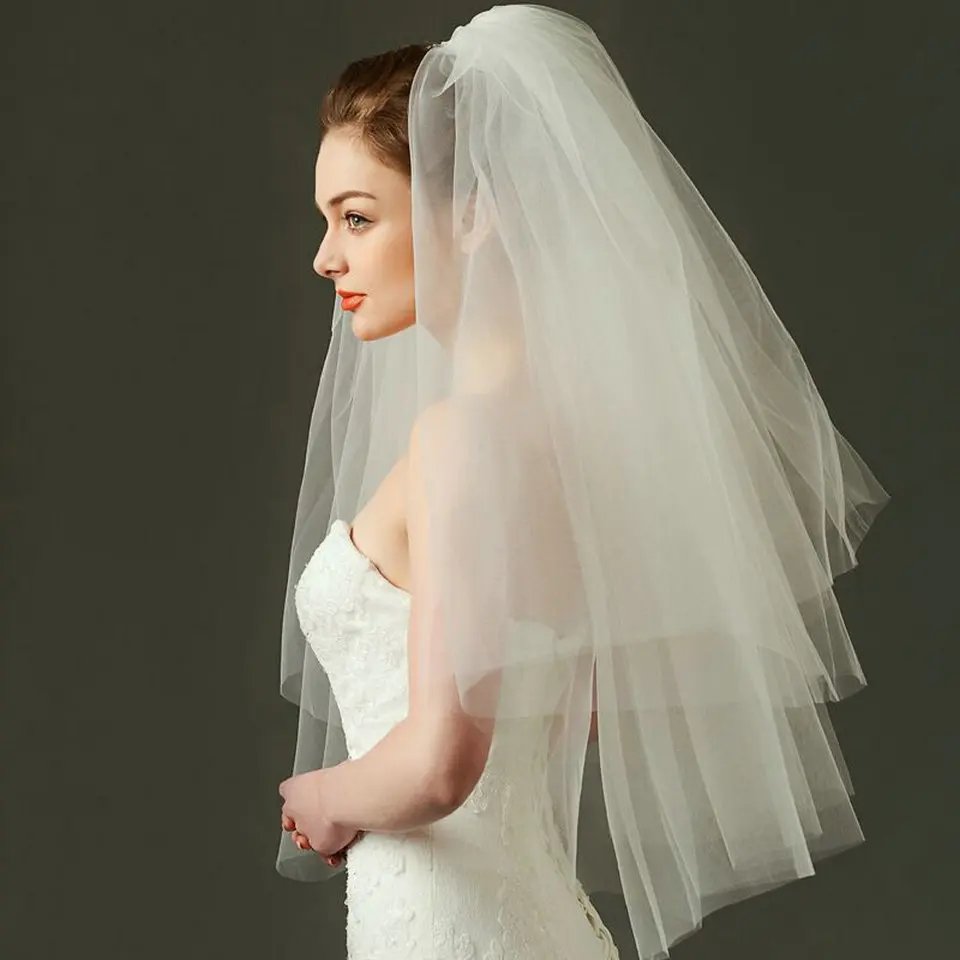 Elegant White veiling Two Layers Veils Soft Tulle Short Bride Veil Ivory 75cm Long Veil For Wedding Accessories With Comb