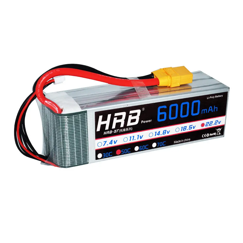 

HRB 6S 22.2V 6000mAh 50C Max 100C Lipo Battery for RC Drone Helicopter Quadcopter
