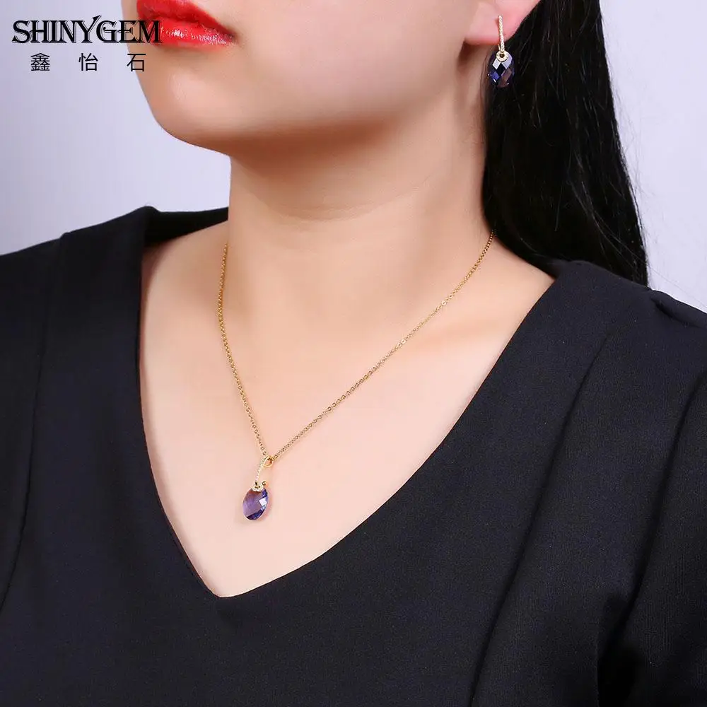 ShinyGem модное синее ожерелье с фиолетовыми стразами овальные граненные