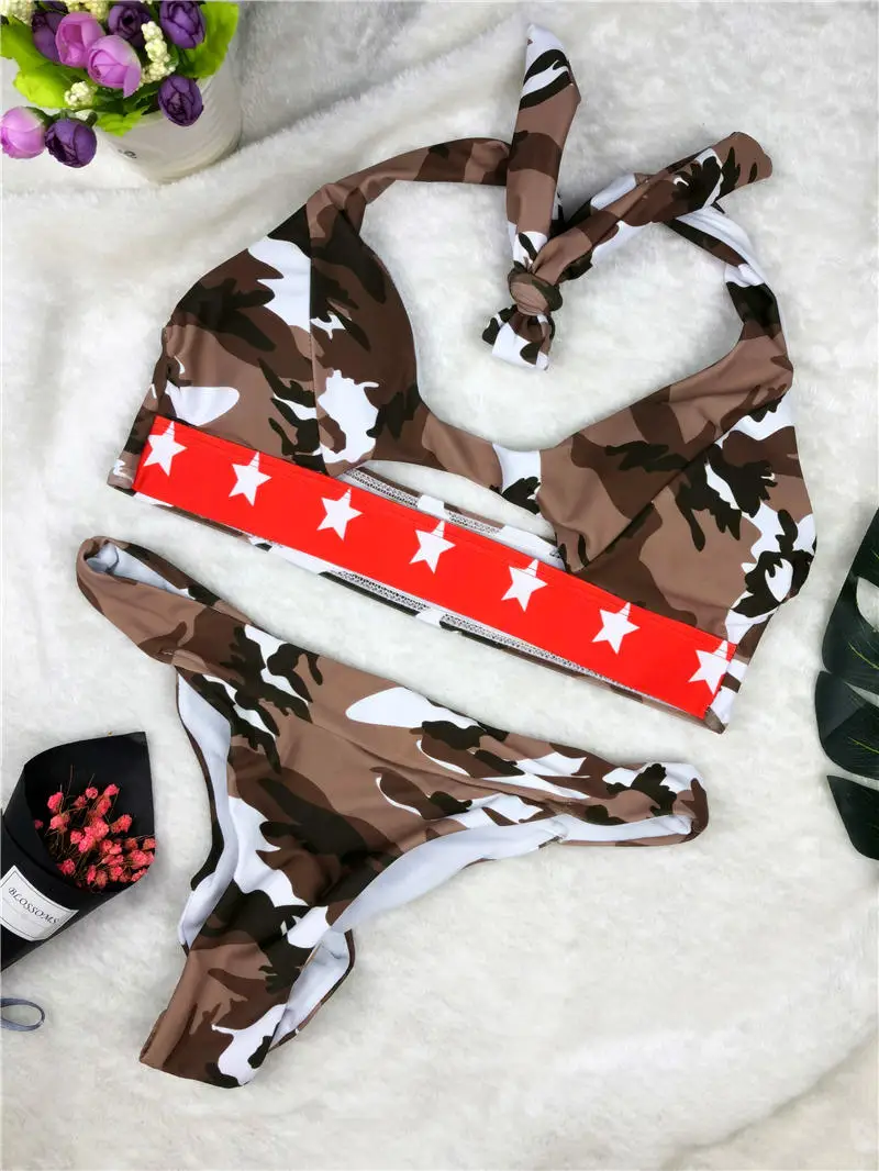 Камуфляжный бикини купальный костюм эротичный вырез женский камуфляж для женщин