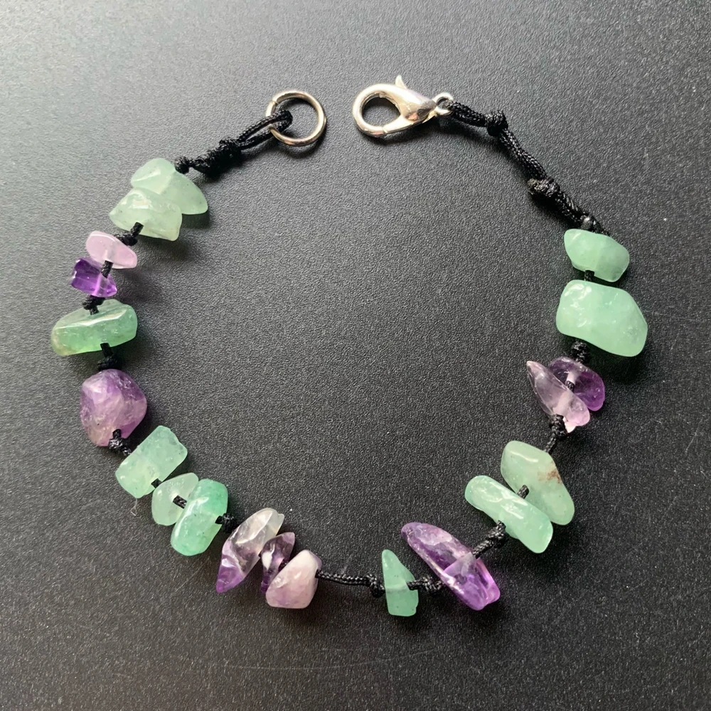 Натуральный Аметист кристалл зеленый авантюрин чипсы бусины браслет рейки