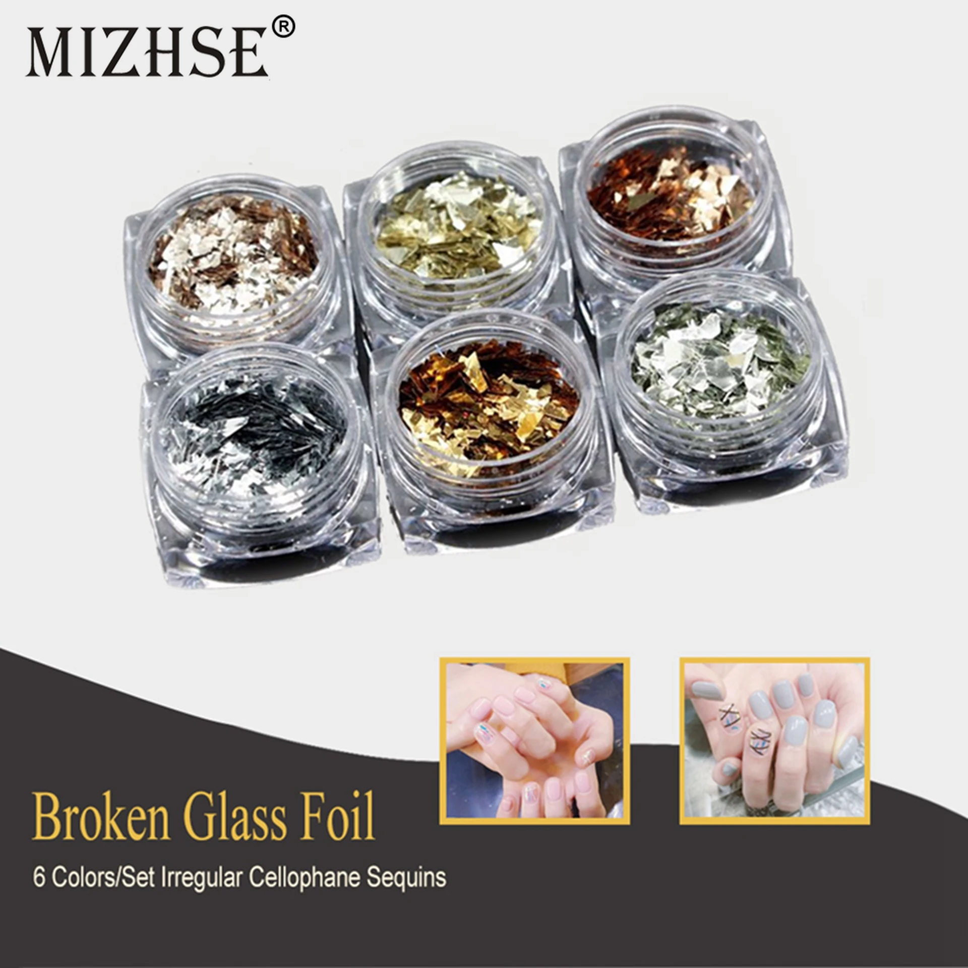 MIZHSE 6 коробок сломанной стеклянной фольги 3D украшение для ногтей орнамент неправильной оболочки блестящий порошок целлофановая бумага оболочки шт набор