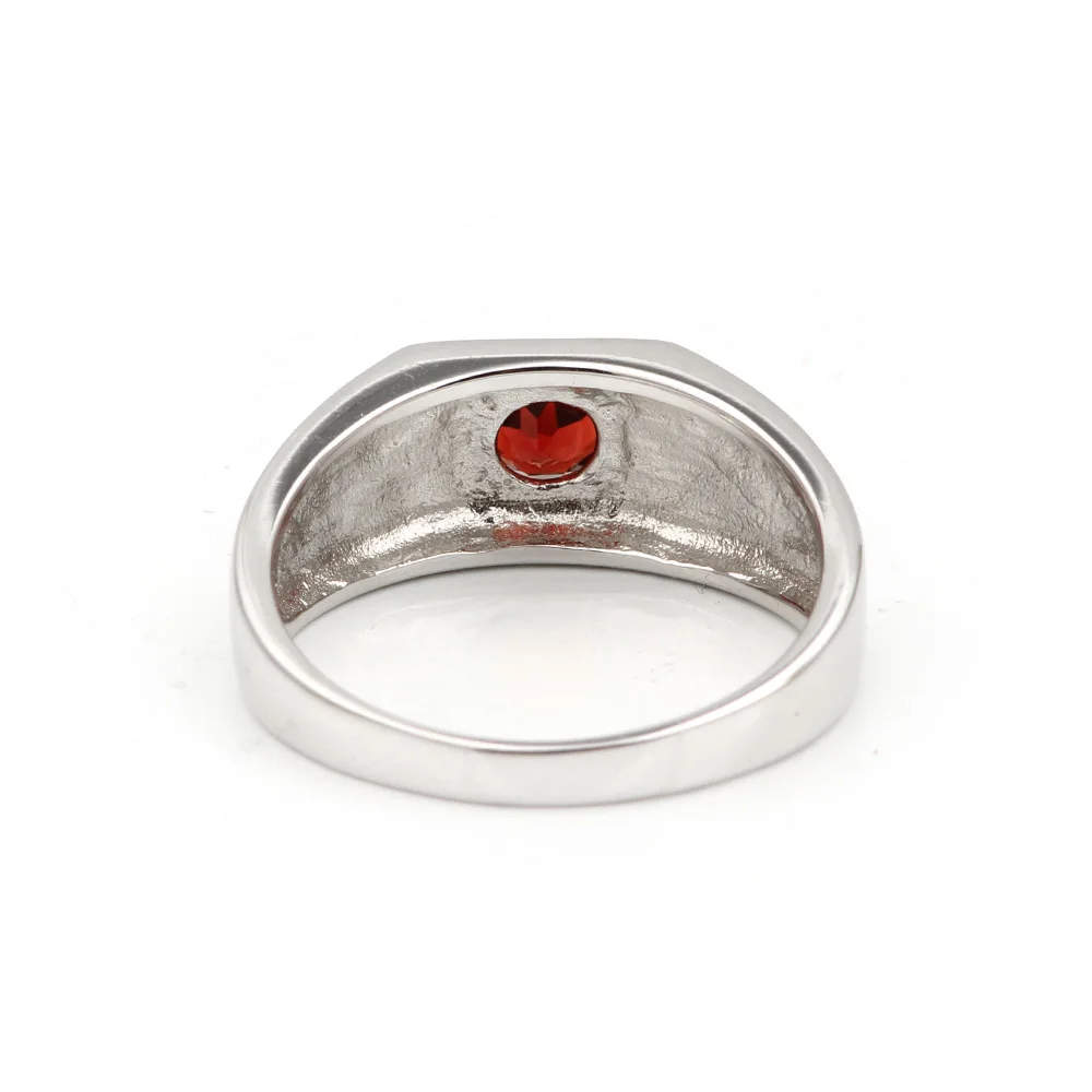 Мужское кольцо из серебра 925 пробы с натуральным красным гранатом 5 мм|Кольца| |