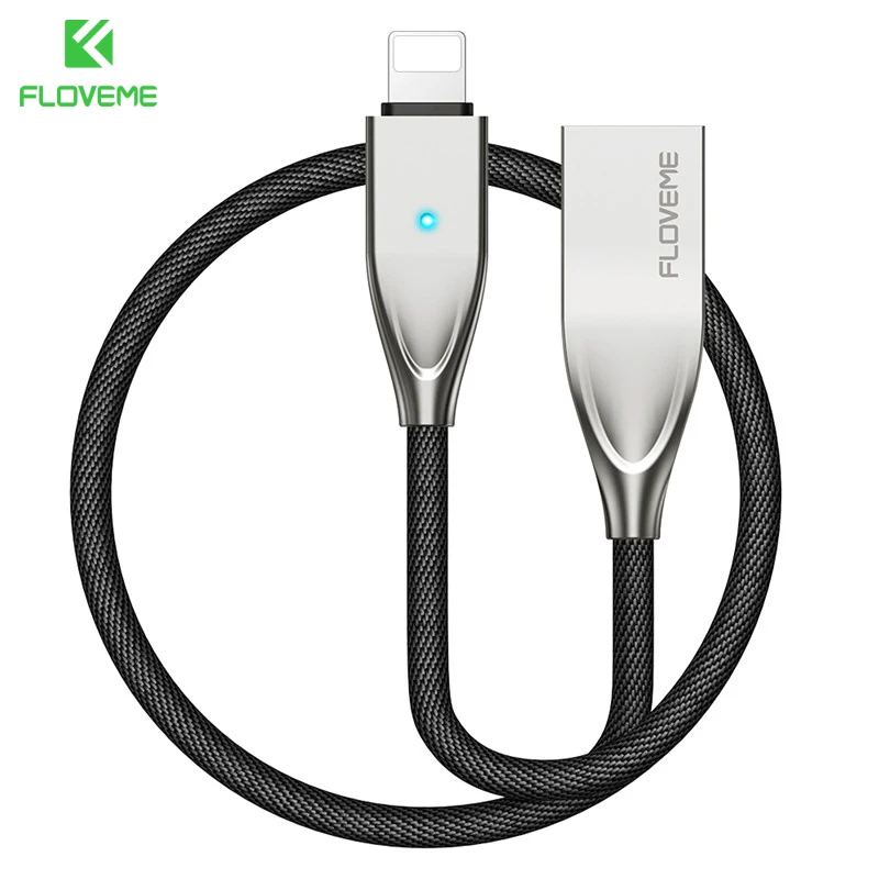 FLOVEME USB кабель с автоматическим отключением для iPhone X, 7 Plus, 5 В/2,1 A, светодиодный кабель для быстрой зарядки и синхронизации данных для Apple iPhone 10, 8, 5S, 6 S - Цвет: Black and Silver