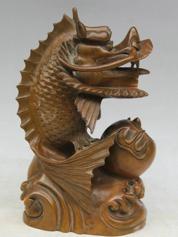 S5758 11&quot Chinese boxwood animal Fish barracuda Dragon Pot Jar Crock Statue sculpture D0318 | Дом и сад