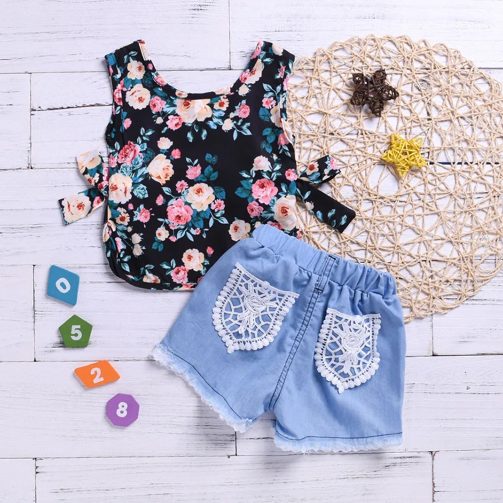 Комплект из двух предметов летняя одежда для маленьких девочек младенцев топы с