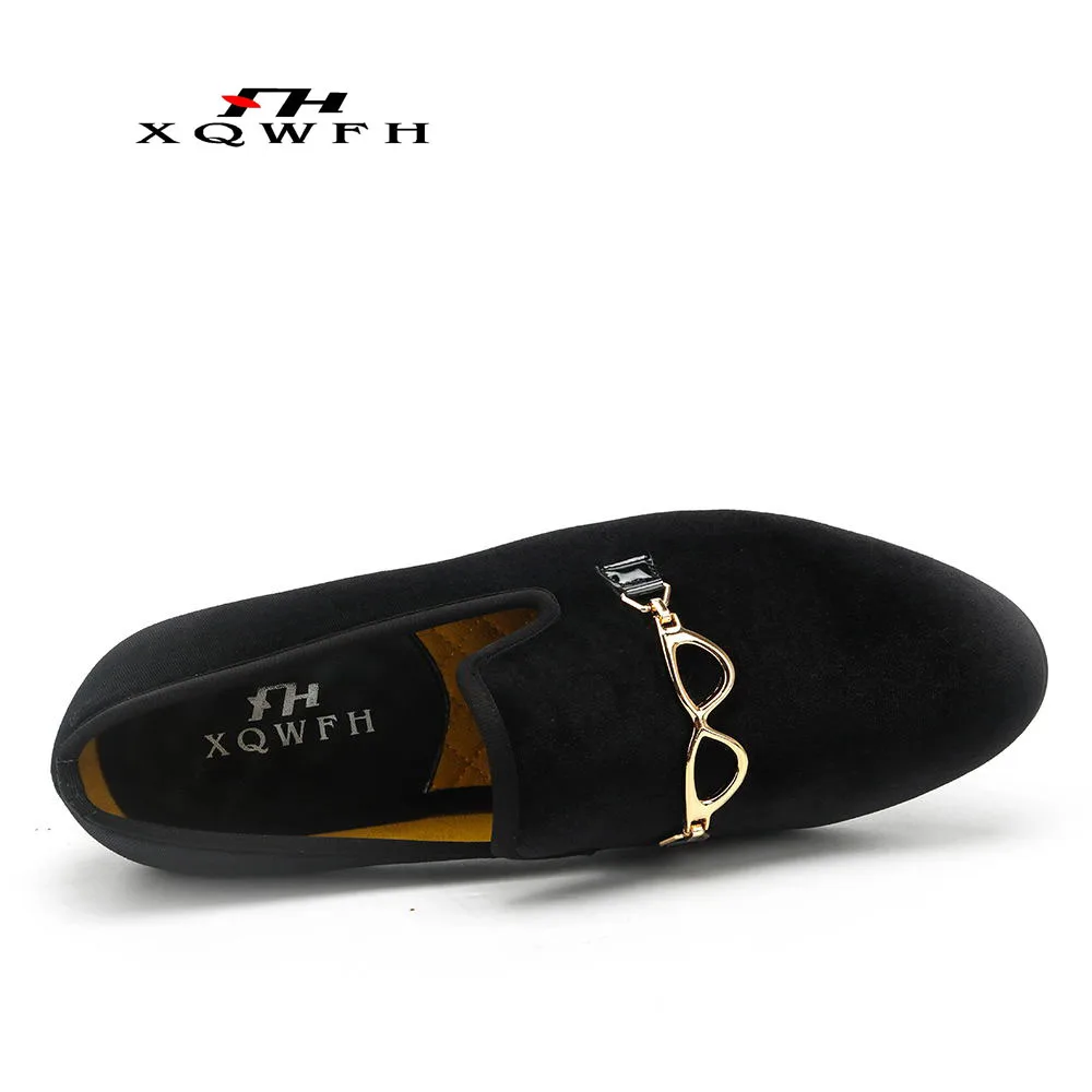 Handmade Fashion Party Men Dress Shoes Gold Buckle Men Velve