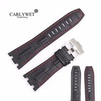 carlywet 28mm black real leather handmade thick wrist watch band strap belt for royal oak offshore audemars piguet 42mm