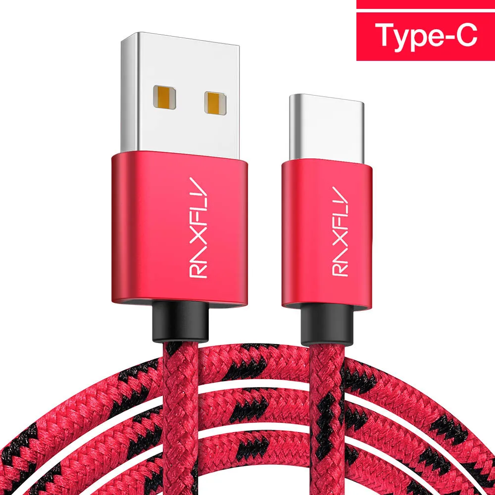 Red RAXFLY нейлон Тип usb C кабель для Nokia 7 Plus 8 синхронизации данных Тип-c зарядки провод для samsung S9 s8 плюс телефон Зарядное устройство Тип C шнур юсб кабель для зарядки - Цвет: Red