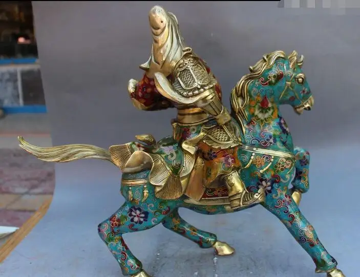 16 &quotКитайская перегородчатая эмаль позолота конная Гуань Гун Юй Воин Бог | Дом и