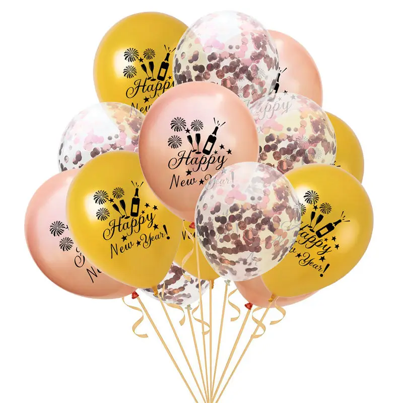 15 PCS 12 inch Latex Balloons Letter Printed with Rose Glitter Shiny Confetti Xmas New Year Party DIY Decorations |
