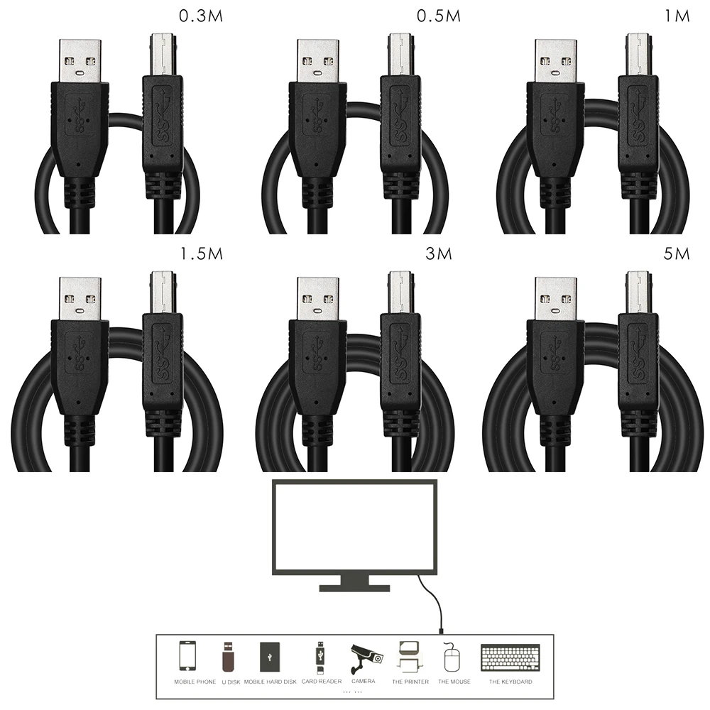 USB кабель Type A (Папа) B (папа) 3 0 для Canon Epson HP ZJiang принтер этикеток DAC принтер|Кабели