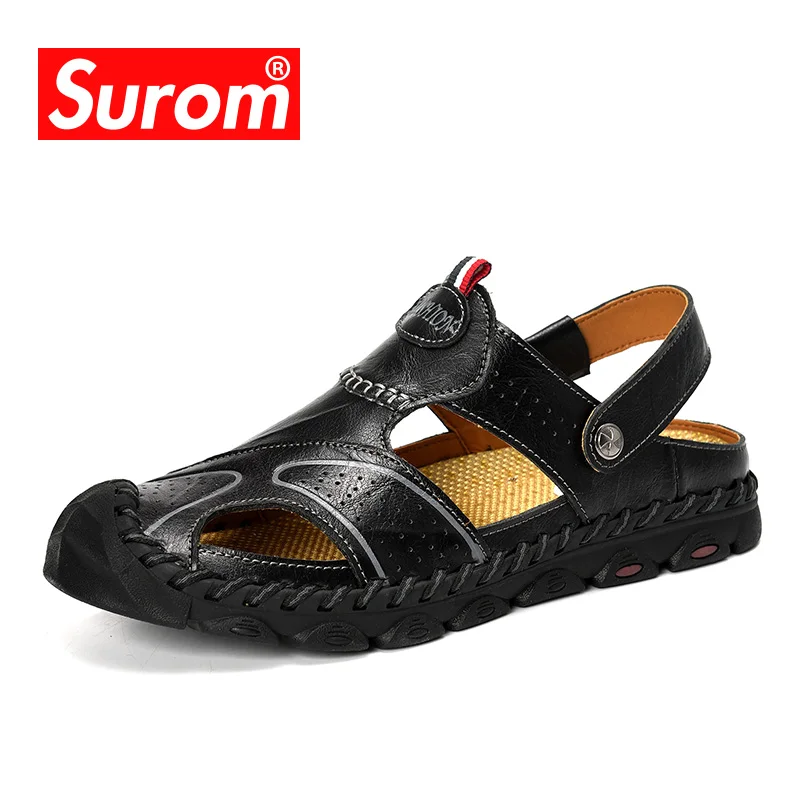 SUROM/2019 г. Новые летние сандалии мужская повседневная кожаная пляжная обувь