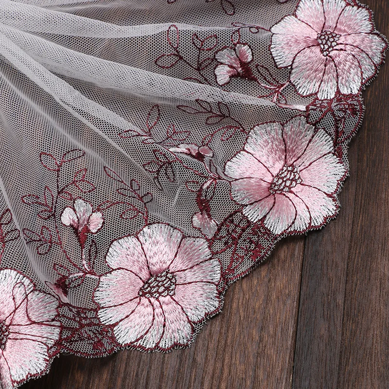 

Beautiful 1meters Lace Ribbon 16cm Wide Lace Trim Fabric DIY Embroidered Pink Lace Trimmings for Sewing Accessories Decoration