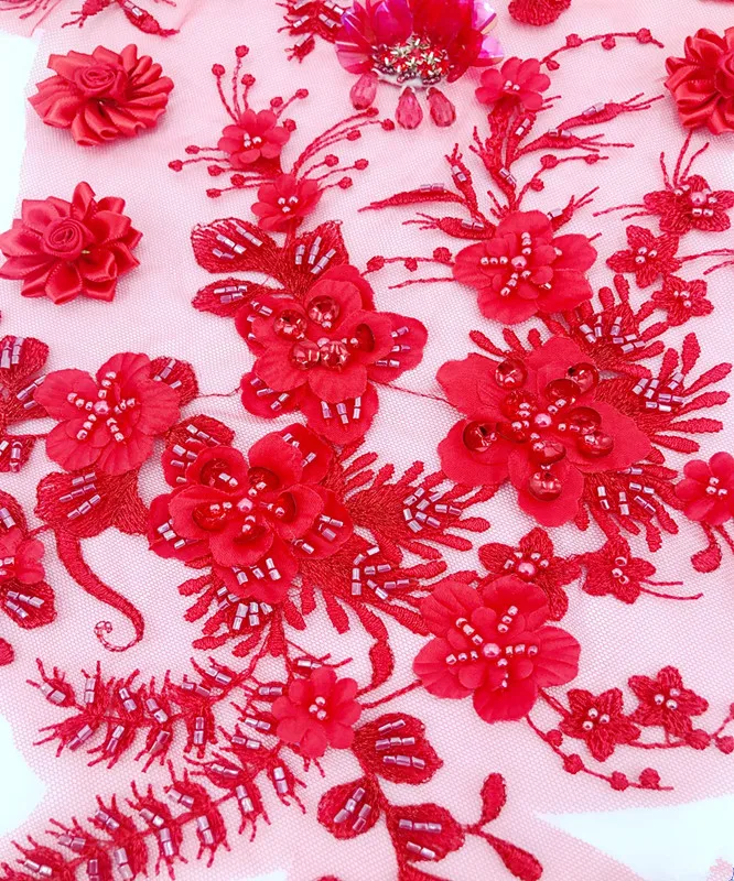 

1 Piece / Red Lace Applique Drill, Lace Flower Piece, Bridal Gown Decoration Applique 62*34cm YS0089