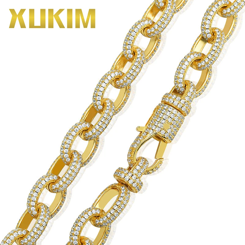 Xukim Jewelry витой Овальный КУБИНСКИЙ звено цепи браслет большая застежка золото серебристый циркониевый Iced Out хип хоп ювелирные изделия подарок Вечерние