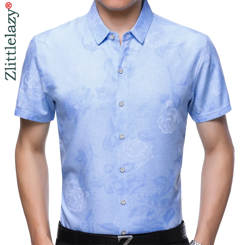 2019 Летняя мужская рубашка с коротким рукавом платье цветочным принтом