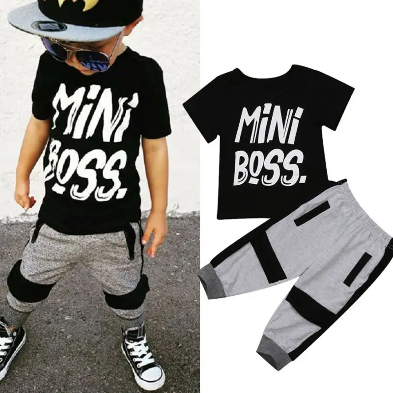 New Fashion Kids Baby Boys Letter T-shirt Tops Harem Pants Outfits Set Casual Clothes 1-6Y | Детская одежда и обувь